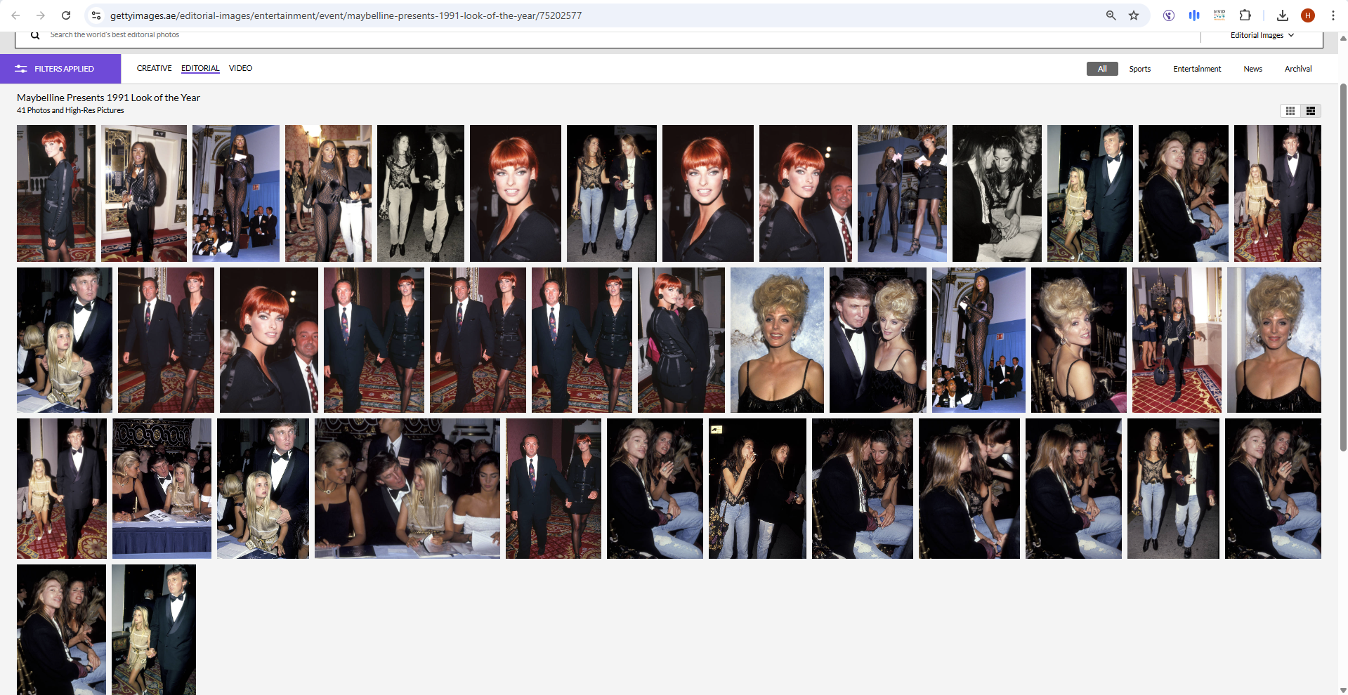 صور من حفلة مايبيلين تقدم The Look of the Year لعام 1991، مؤرشفة في موقع وكالة غيتي ايماجيز