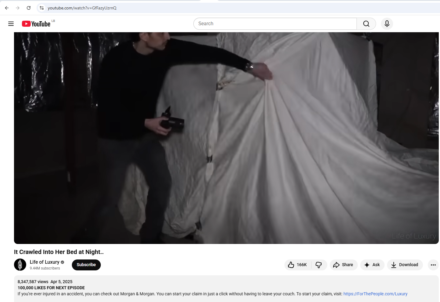 لقطة من الفيديو المنشور في قناة Life of Luxury في يوتيوب، في 5 نيسان 2025