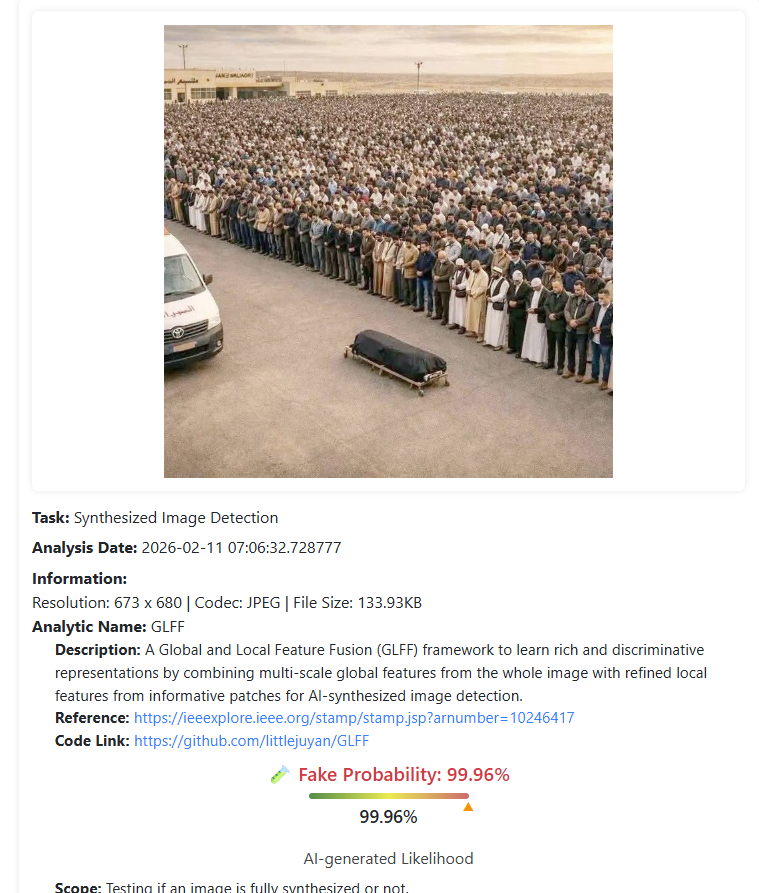 نتيجة فحص الفيديو بواسطة برنامج DeepFake-O-Meter