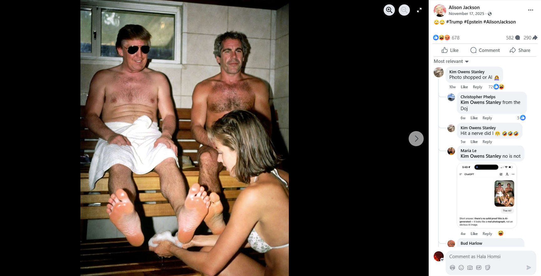  الصورة منشورة في صفحة الفنانة أليسون جاكسون في الفايسبوك في 17 تشرين الثاني 2026