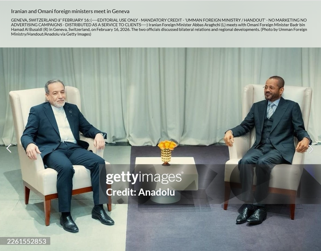 صورة مماثلة لعراقجي نشرتها وكالة غيتي ايماجيز في 16 شباط 2026