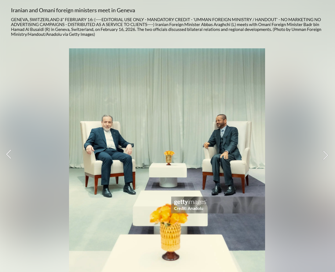 صورة مماثلة لعراقجي نشرتها وكالة غيتي ايماجيز في 16 شباط 2026