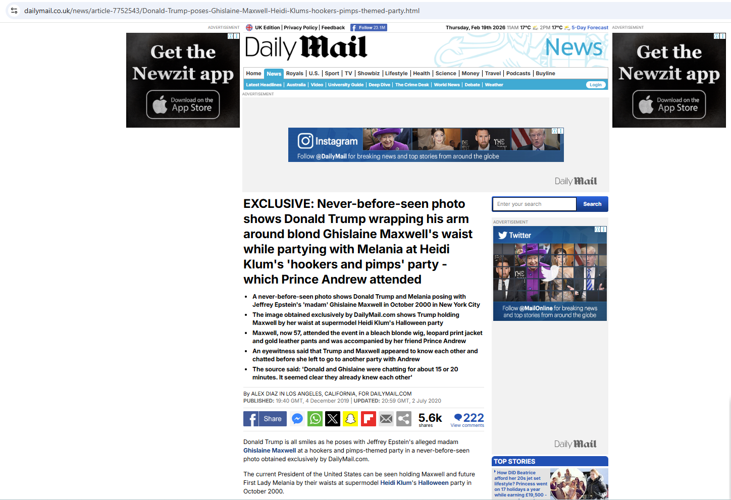 لقطة لتقرير نشره موقع ديلي مايل في 4 كانون الاول 2019