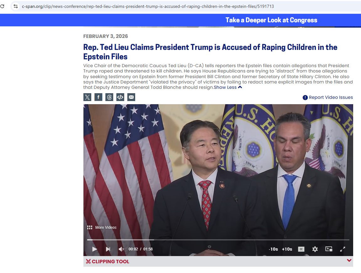 لقطة من الفيديو المنشور في موقع شبكة سي سبان في 3 شباط 2026