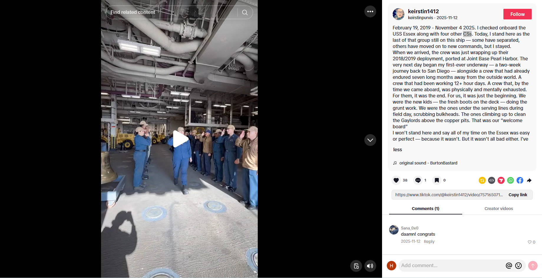 لقطة من الفيديو المنشور في حساب keirstin1412@ في تيك توك في 12 تشرين الثاني 2025