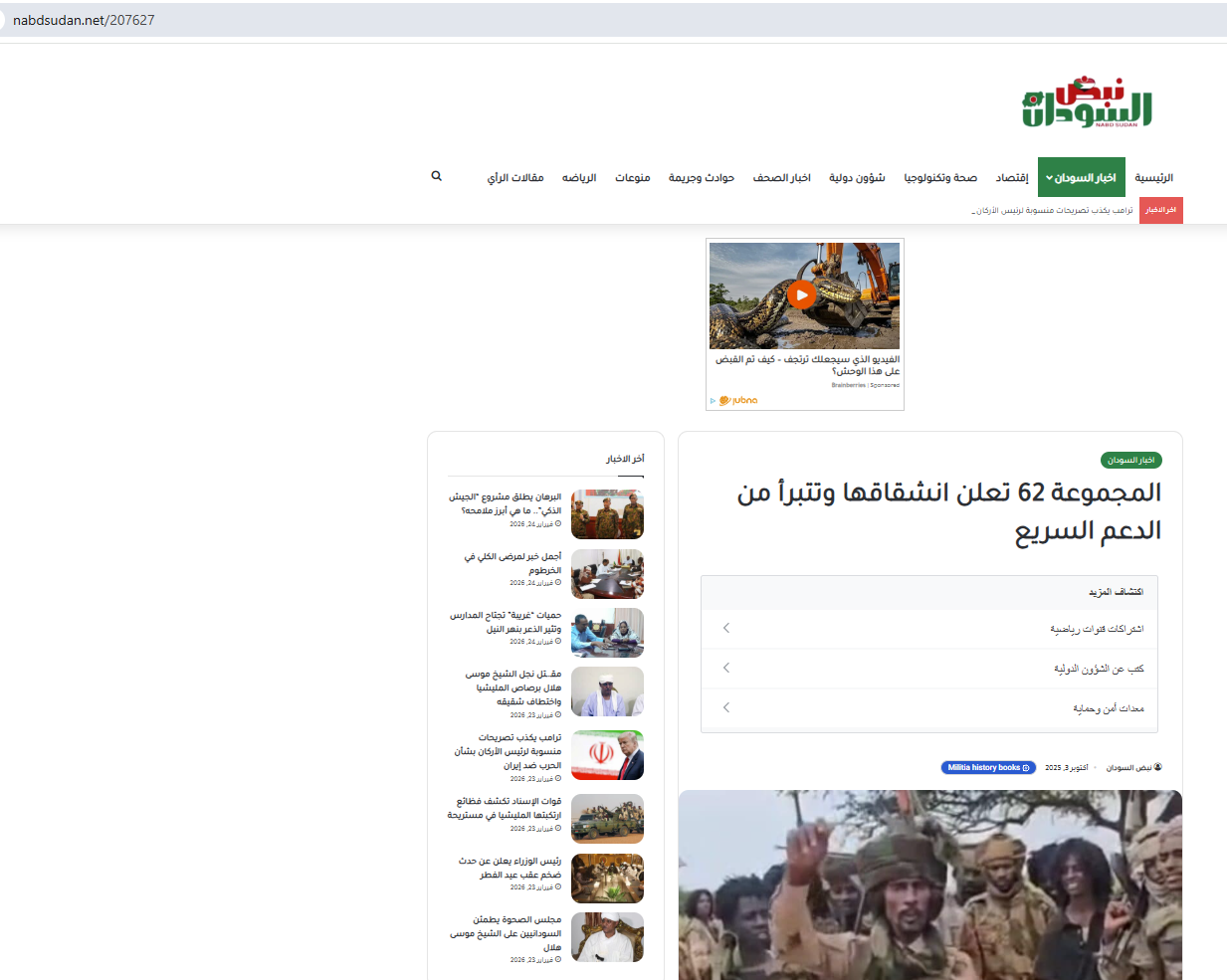 لقطة من الفيديو المنشور في موقع نبض السودان في 3 تشرين الاول 2025