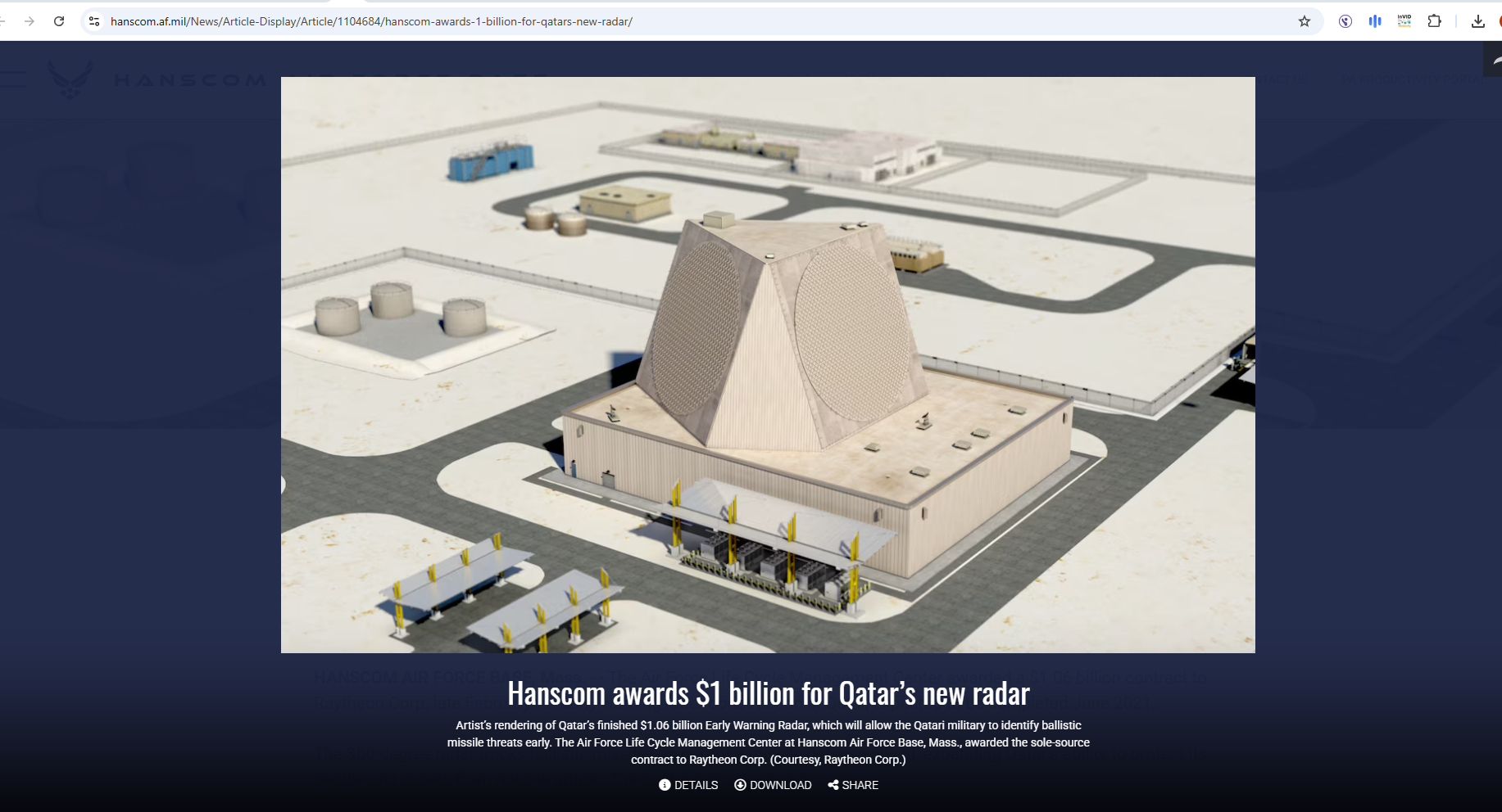تصميم تخيلي للرادار منشور في موقع قاعدة هانسكوم الجوية في آذار 2017