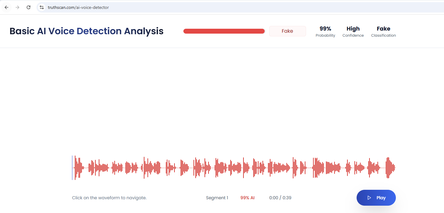 نتيجة تحليل الصوت في الفيديو في مواقع متخصصة بكشف التزييف