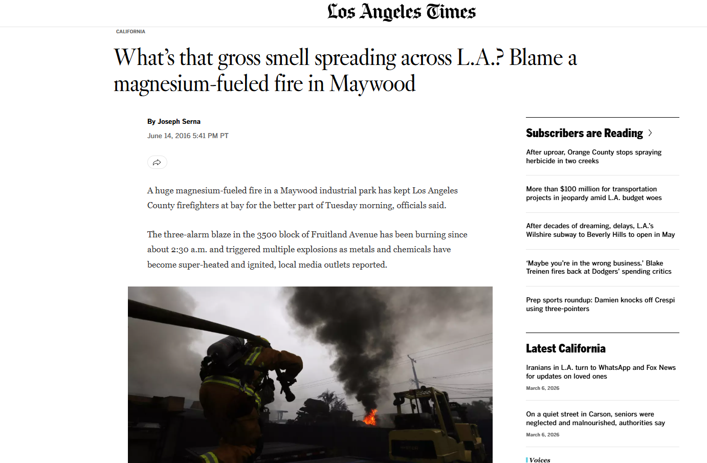 لقطة شاشة لخبر صحيفة لوس أنجليس تايمز