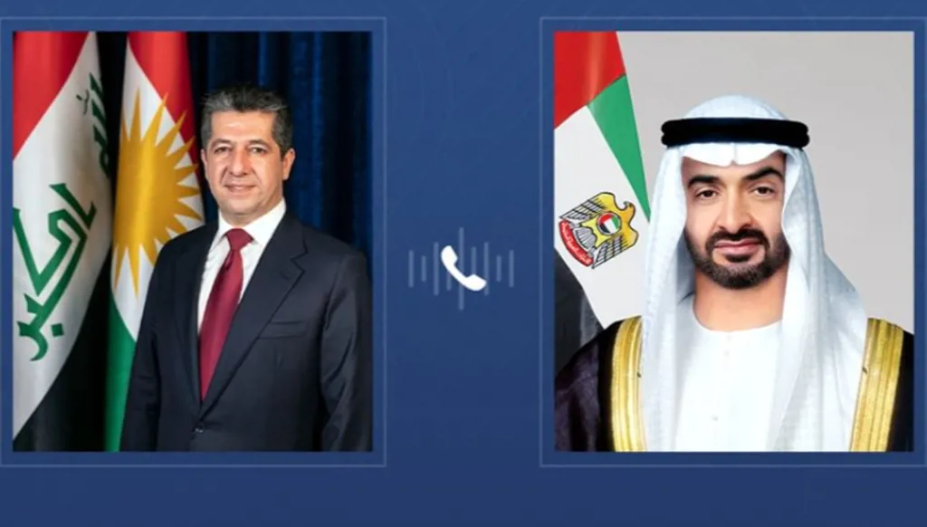 في اتصال هاتفي مع محمد بن زايد... بارزاني يدين الهجوم على قنصلية الإمارات