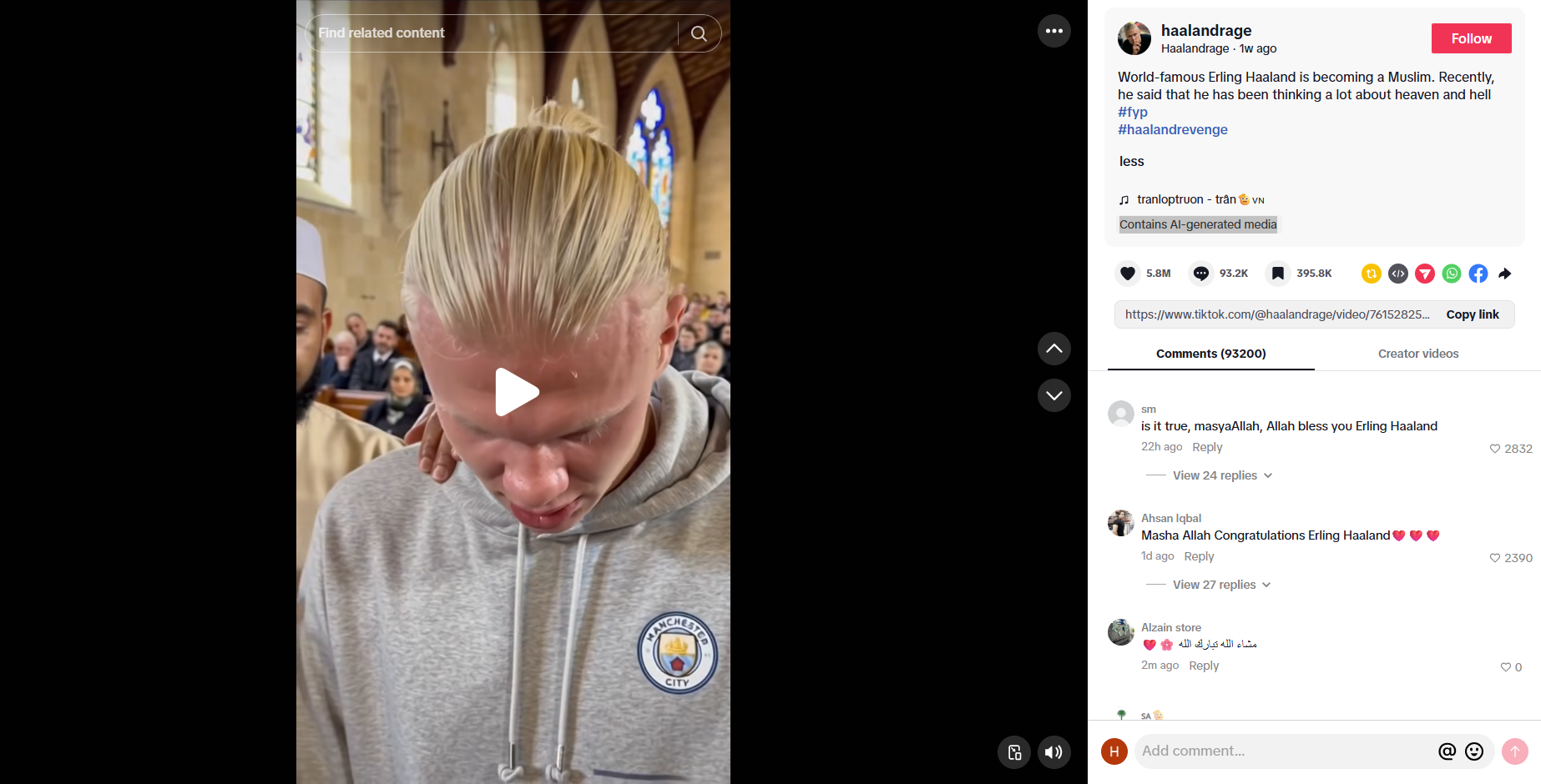 لقطة من الفيديو المنشور في حساب haalandrage@ في تيك توك، في 9 آذار 2026
