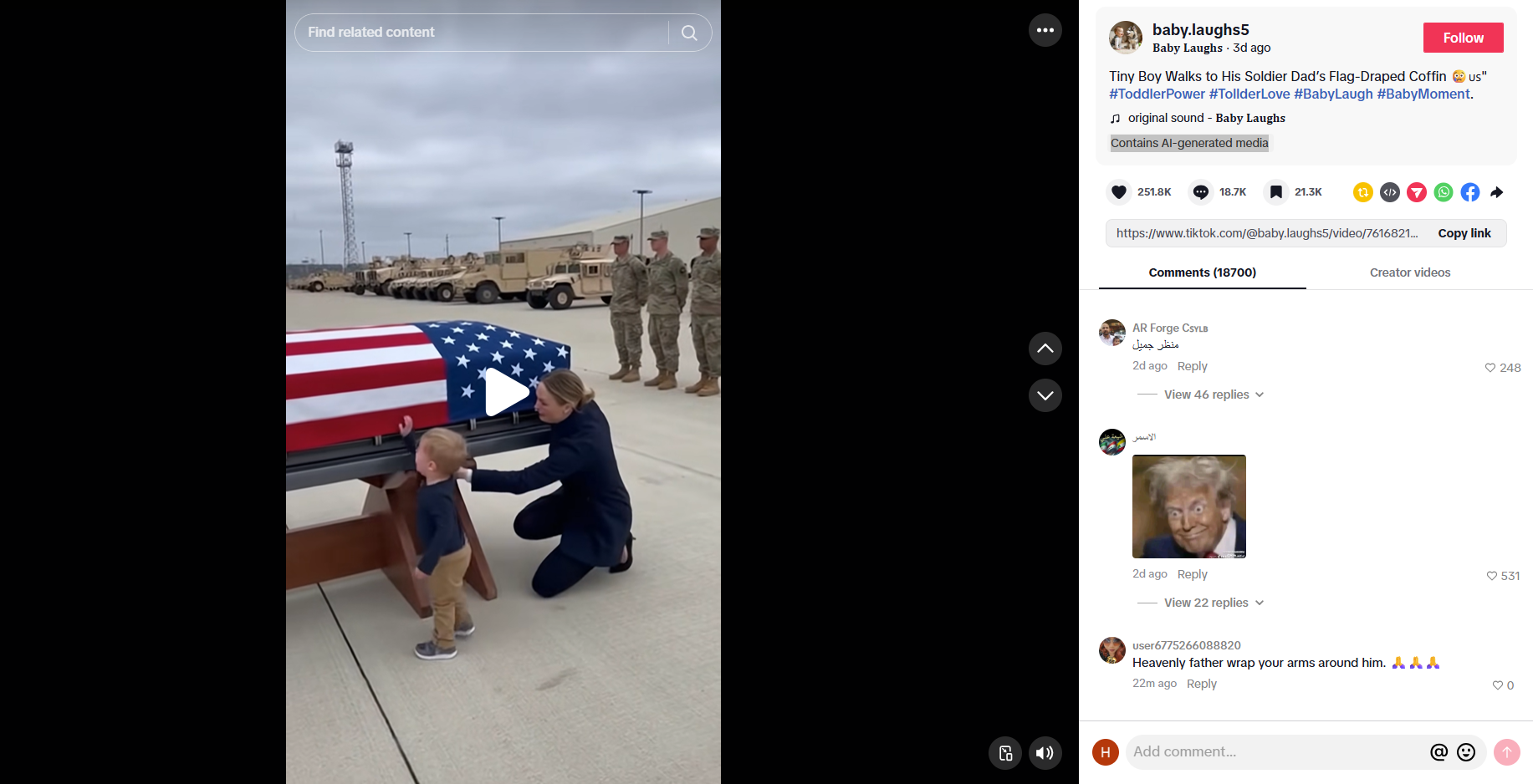 لقطة من الفيديو المنشور في حساب baby.laughs5@ في تيك توك في 13آذار 2026