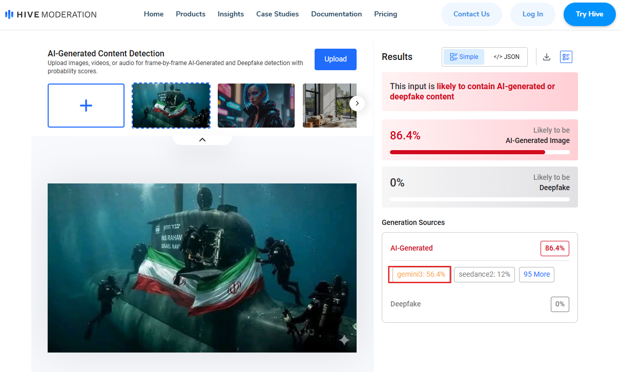 نتيجة تحليل Hive moderation
