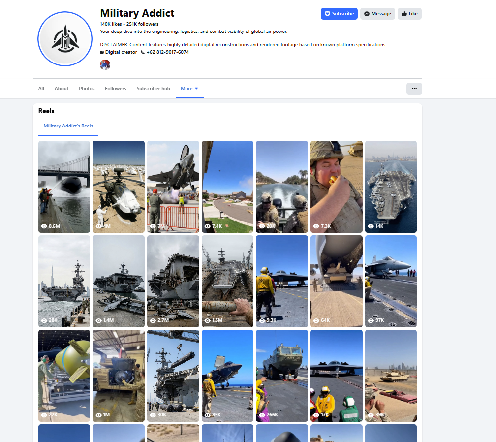 لقطة لفيديوات منشورة في صفحة Military Addict