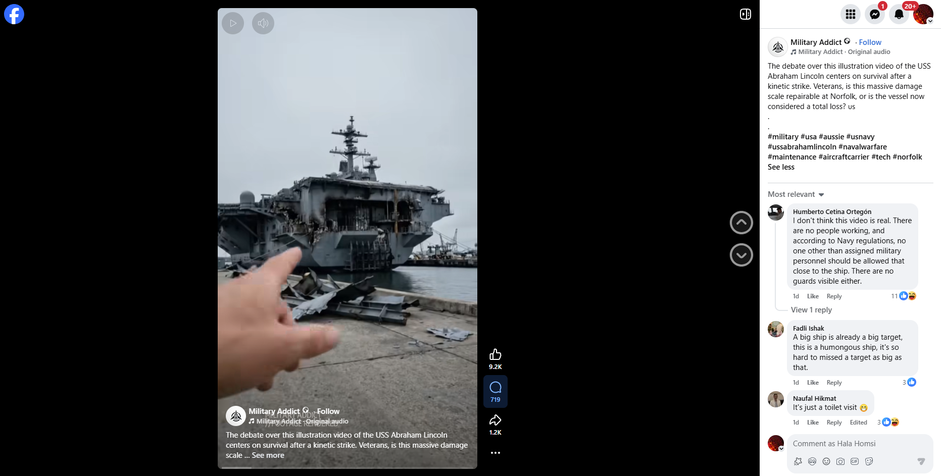 لقطة من الفيديو المنشور في صفحة Military addict في الفايسبوك في 19 آذار 2026