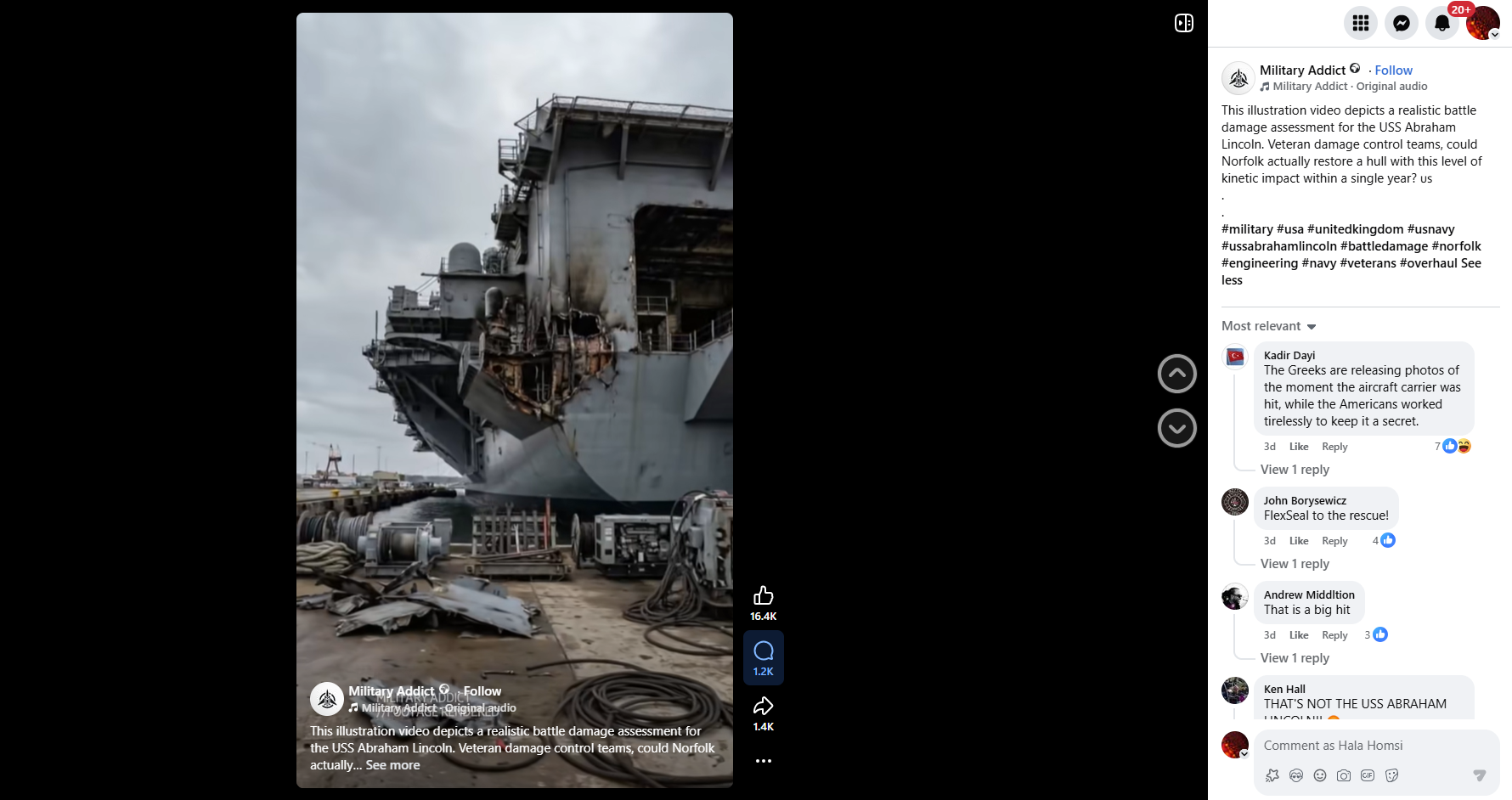 لقطة من الفيديو المنشور في حساب Military Addict في الفايسبوك في 18 آذار 2026