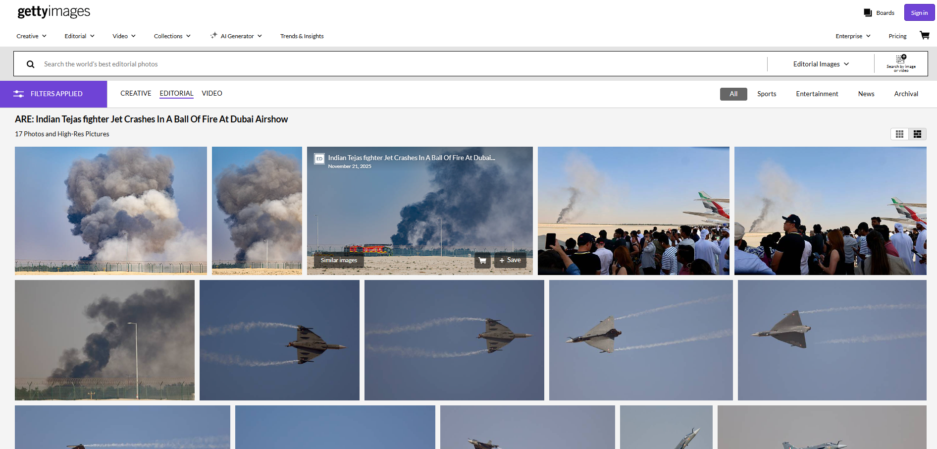 لقطات لسقوط الطائرة الهندية (غيتي ايماجيز)