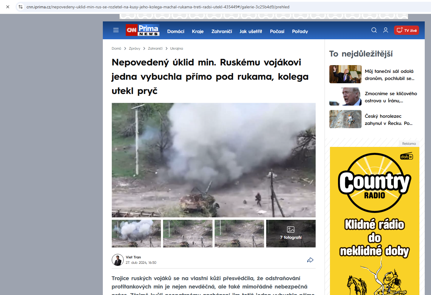 لقطات من الفيديو منشورة في موقع cnn.iprima في 27 نيسان 2024