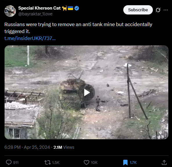 لقطة من الفيديو المنشور في حساب bayraktar_1love@ في اكس، في 25 نيسان 2024