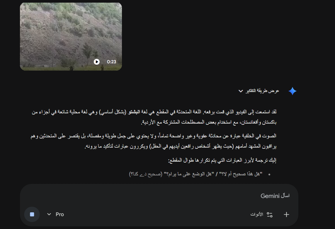 لقطة شاشة لنتيجة تحليل نموذج Gemini3 للفيديو
