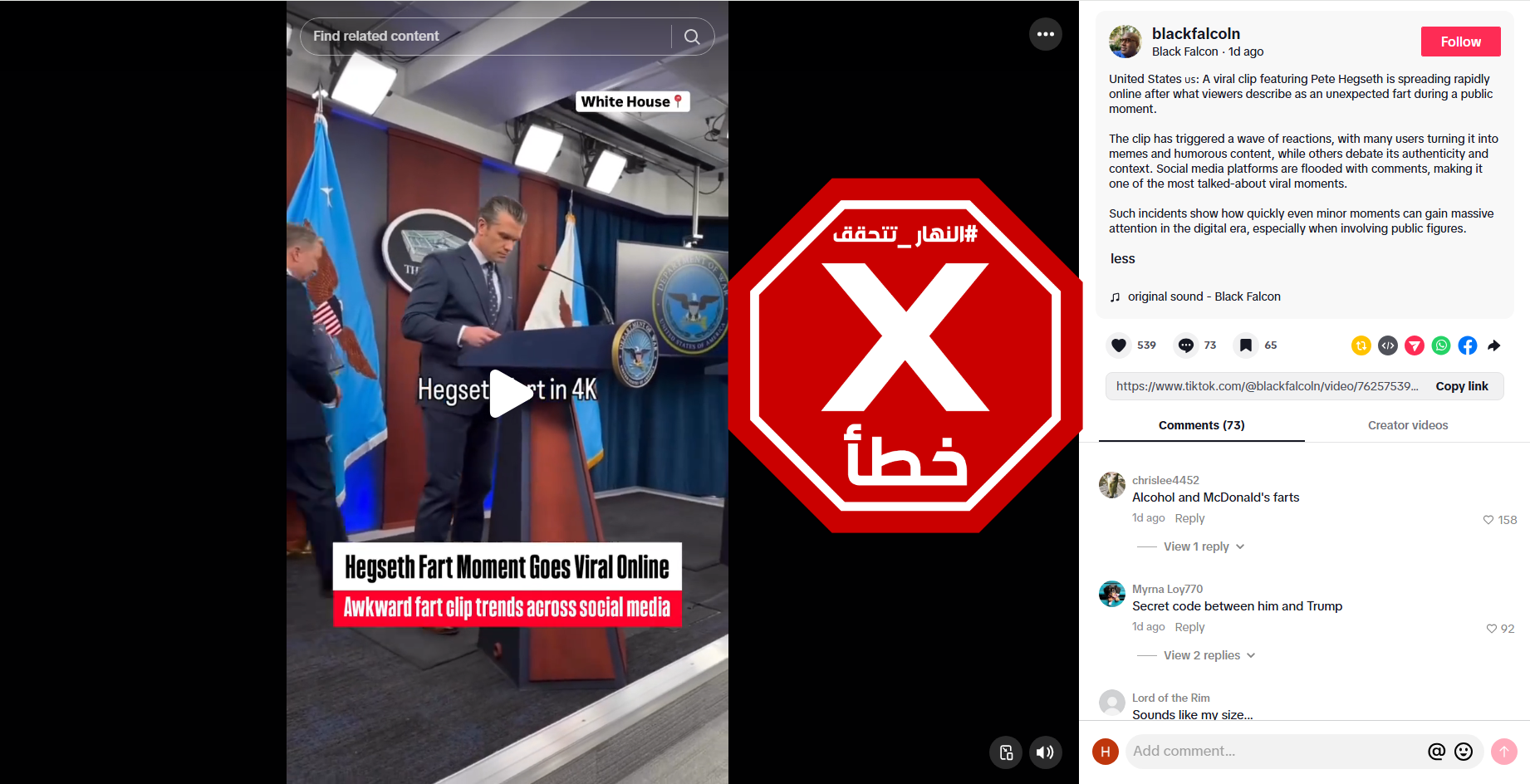 لقطة من الفيديو المتناقل بالمزاعم الخاطئة (تيك توك)