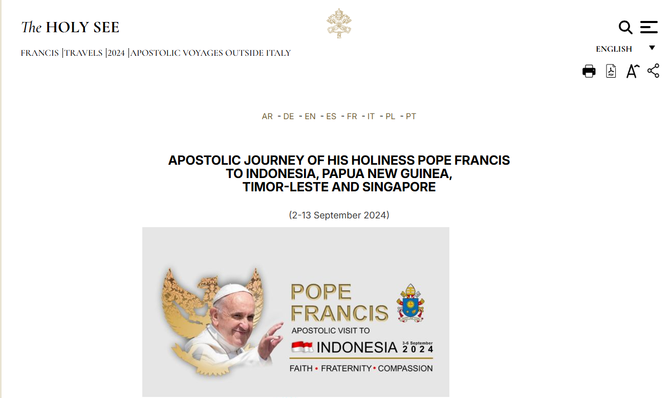 لقطة شاشة لجدول زيارات البابا فرنسيس عام 2024 (موقع الكرسي الرسولي)