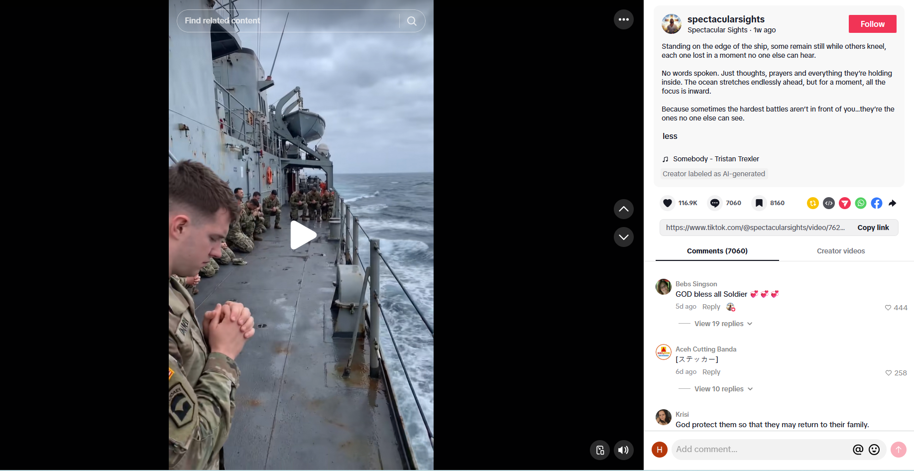 لقطة من الفيديو المنشور في حساب spectacularsights@ في تيك توك، في 9 نيسان 2026 