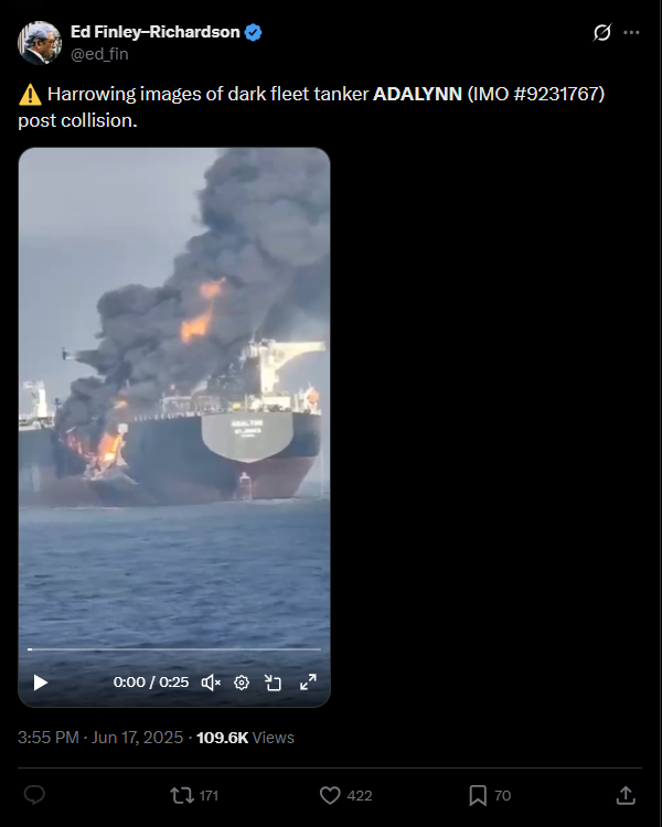 لقطة من الفيديو المنشور في حساب ed_fin@ في اكس، في 17 حزيران 2025