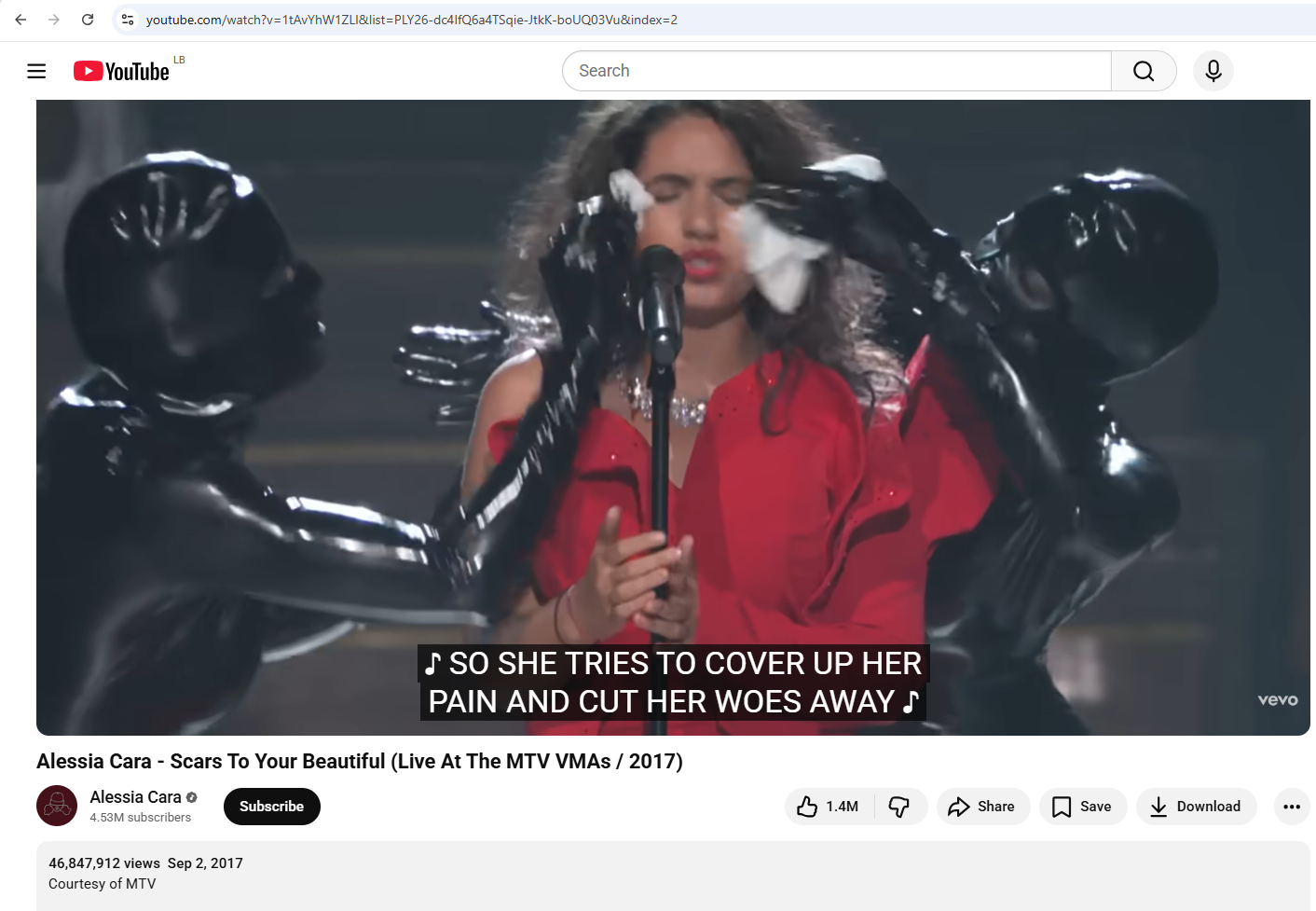 لقطة من الفيديو المنشور في حساب في حساب أليسيا كارا في يوتيوب، في 2 ايلول 2017