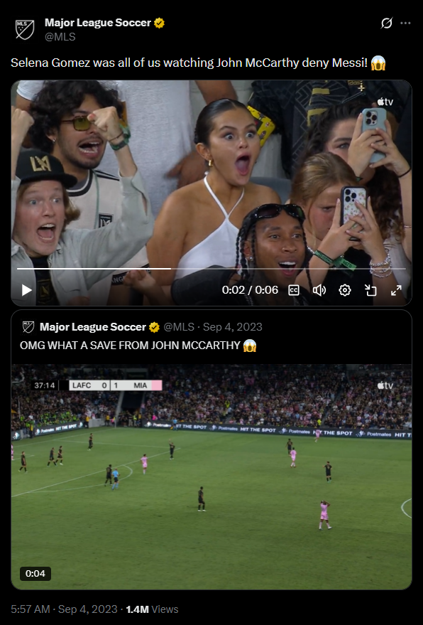 لقطة من الفيديو المنشور في حساب الدوري الاميركي لكرة القدم في اكس في 4 ايلول 2023