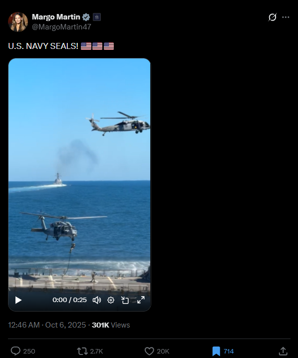 لقطة من الفيديو المنشور في حساب مارغو مارتن في اكس، في 6 تشرين الاول 2025