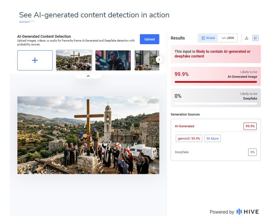 نتيجة فحص الفيديو في موقع Hive Moderation