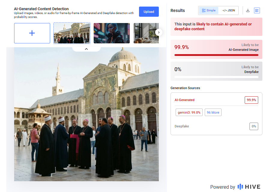 نتيجة فحص الفيديو في موقع Hive Moderation