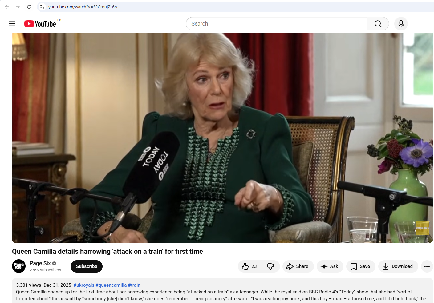 لقطة من الفيديو المنشور في حساب موقع Page Six في يوتيوب، في 31 كانون الاول 2025