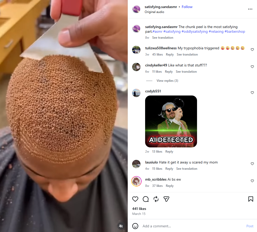 لقطة من الفيديو المنشور في حساب satisfying.sandasmr@ في انستغرام في 15 آذار 2026