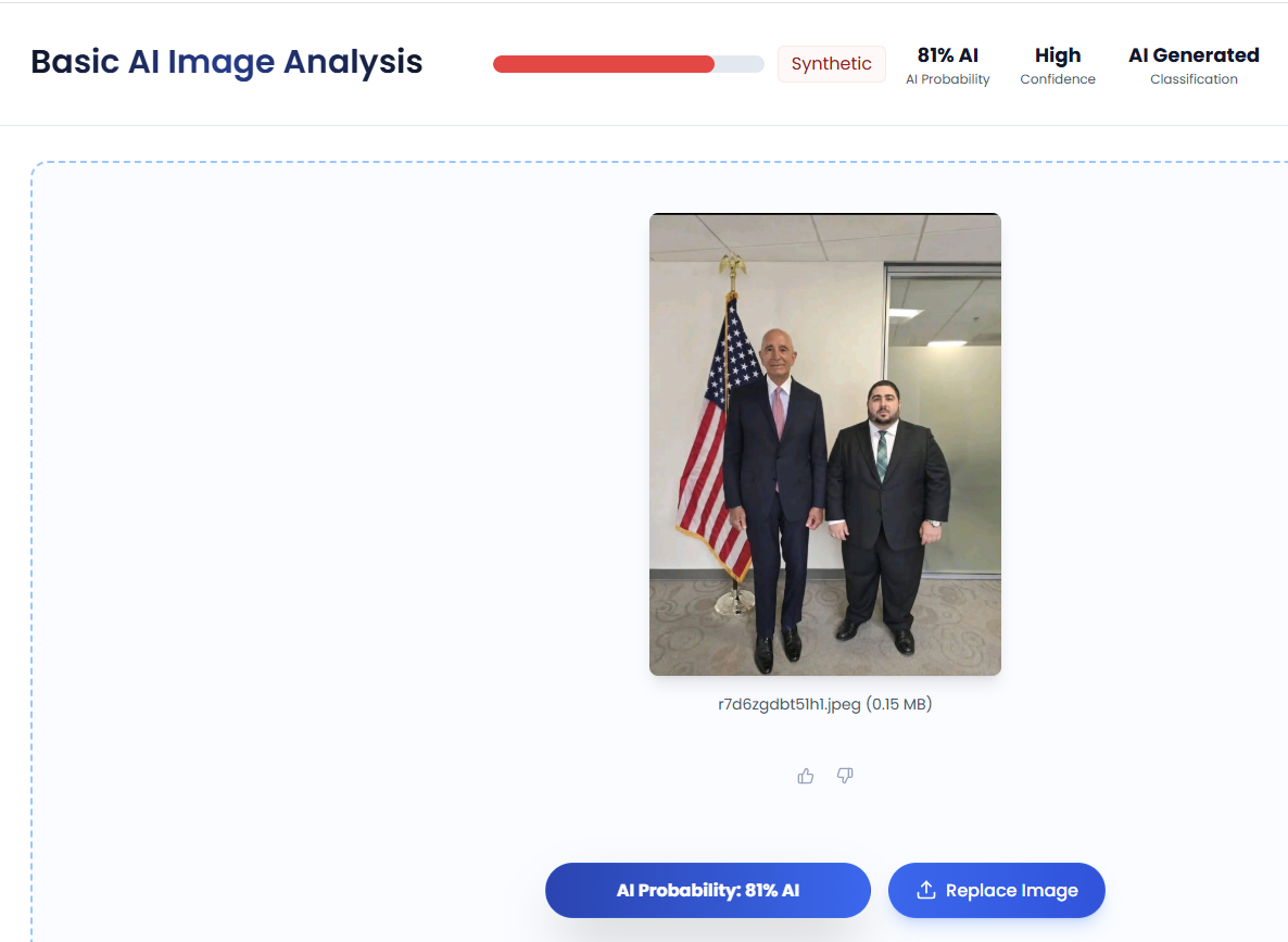 نتيجة فحص الصورة في موقع TruthScan