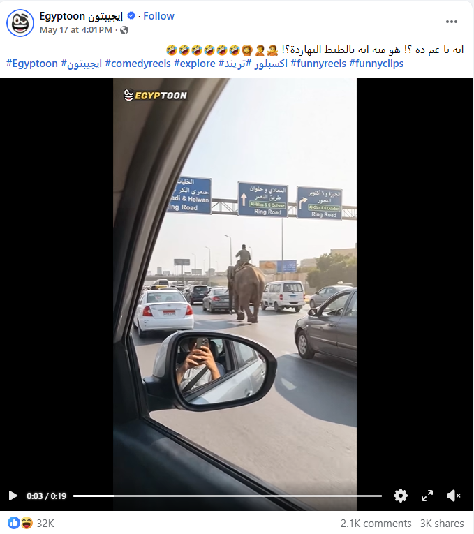 لقطة من الفيديو المنشور في حساب Egyptoon في فايسبوك في 17 ايار 2026