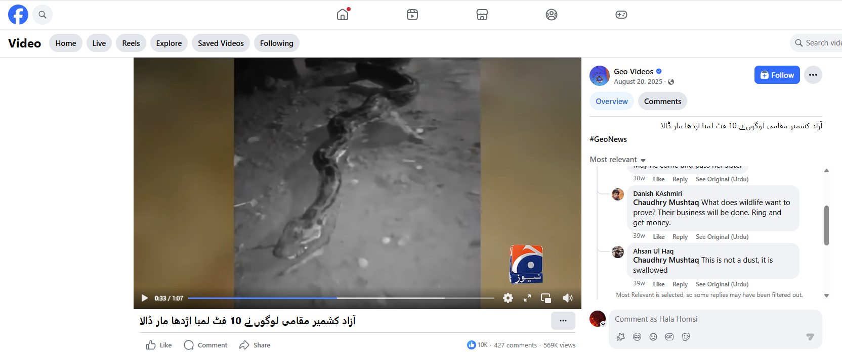 لقطة من الفيديو المنشور في صفحة قناة Geo Videos الباكستانية في 20 آب 2025
