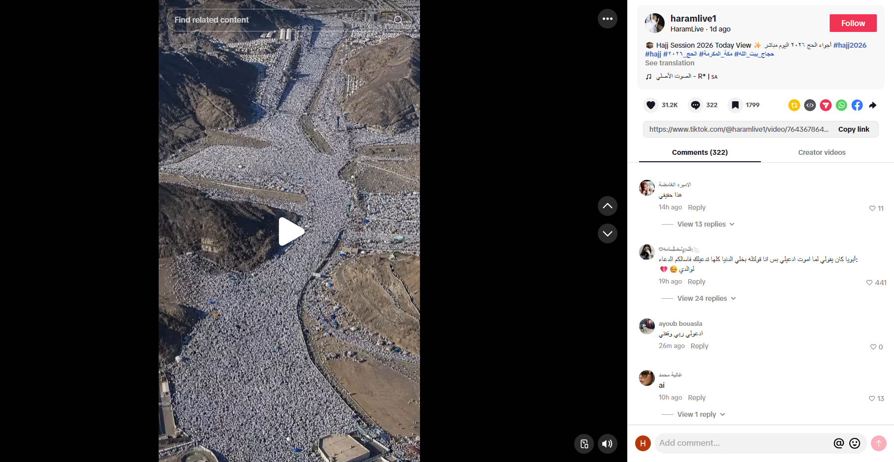 لقطة من الفيديو المنشور في حساب haramlive1@ في تيك توك في 25 ايار 2026