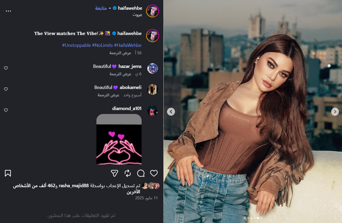 منشور هيفاء وهبي الذي يحتوي على الصور (إنستغرام)
