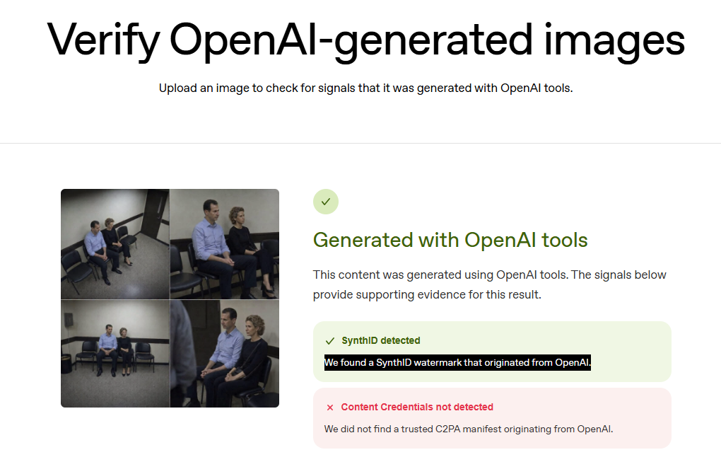 نتيجة فحص الصورة بواسطة أداة OpenAI للتحقق