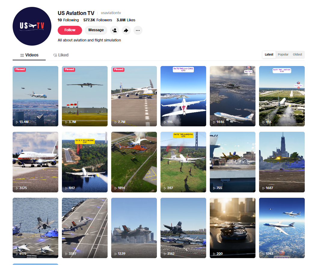 لقطة لحساب usaviationtv@ في تيك توك