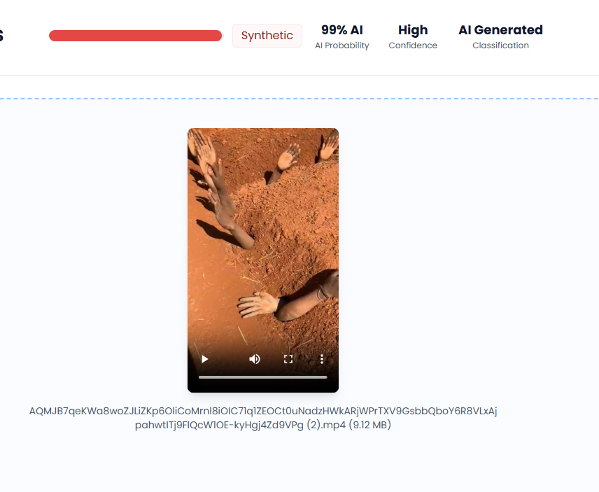 نتيجة فحص الفيديو في موقع Truth Scan