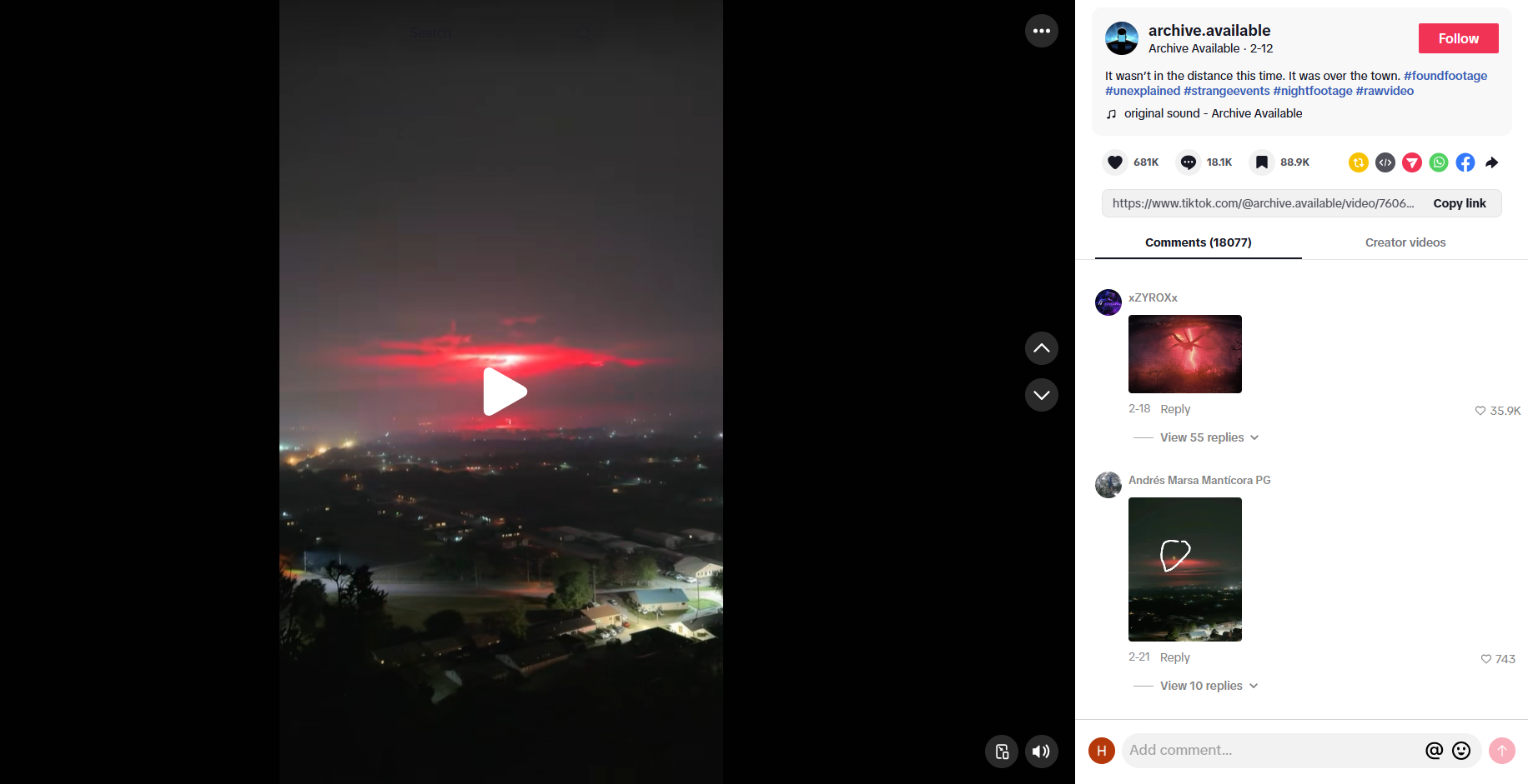 لقطة من الفيديو المنشور في حساب archive.available@ في تيك توك في 12 شباط 2026