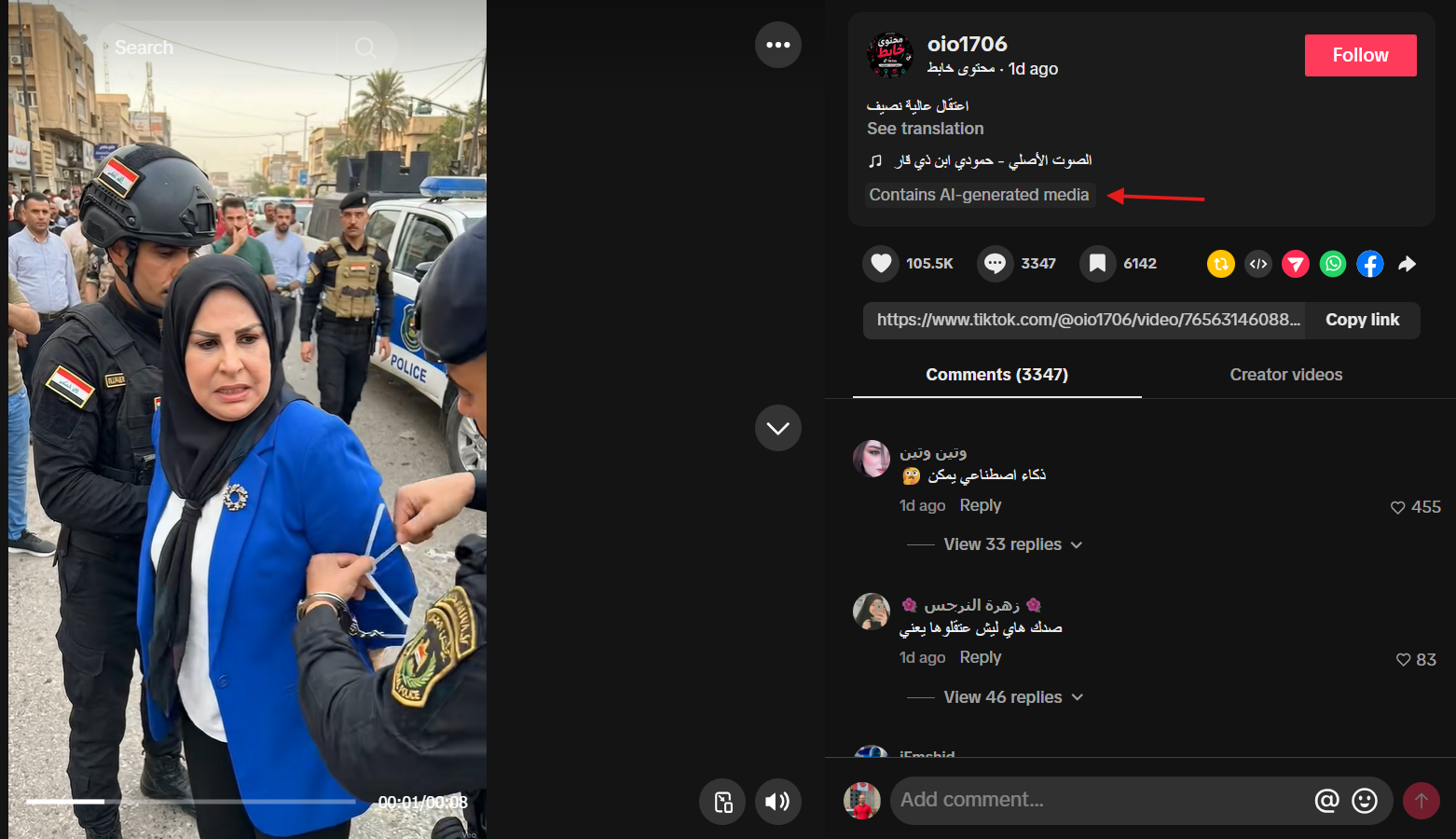لقطة شاشة من الفيديو في مصدره الأصلي (تيك توك)