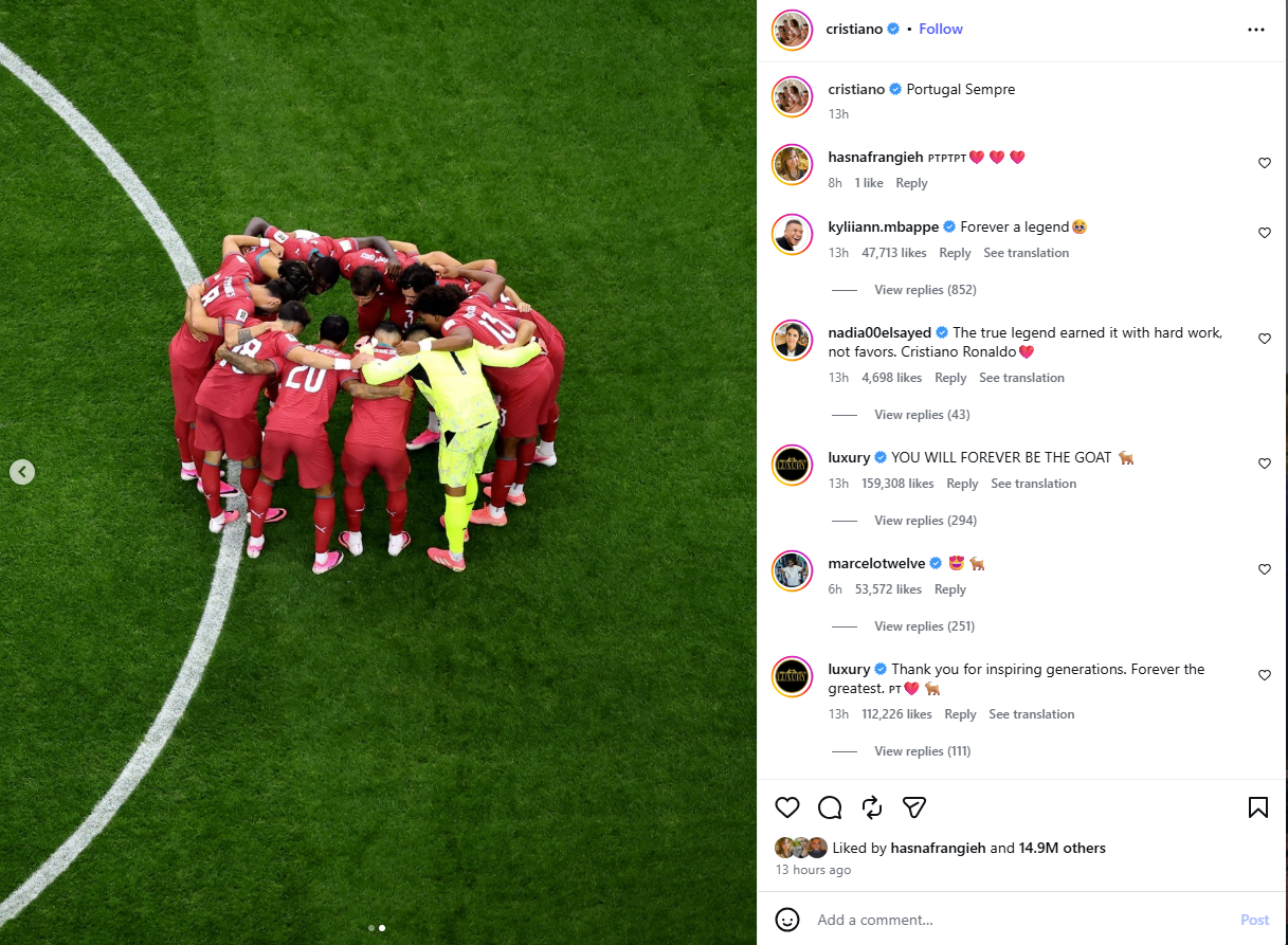 الصورة التي نشرها رونالدو في حسابه في انستغرام في 8 تموز 2026