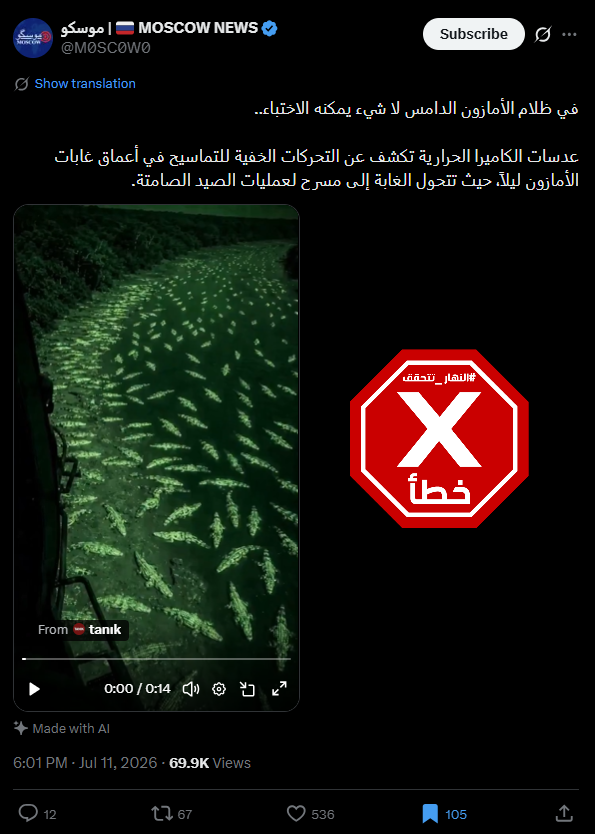 لقطة من الفيديو المتناقل بالمزاعم الخاطئة (اكس)