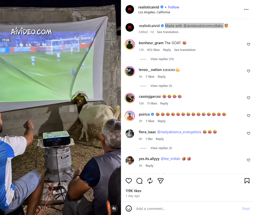 لقطة من الفيديو المنشور في حساب Ayoub Ennachat Ai في انستغرام في 19 تموز 2026