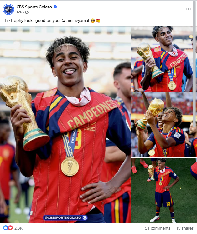 الصور منشورة في حساب CBS Sports Golazo في الفايسبوك في 20 تموز 2026