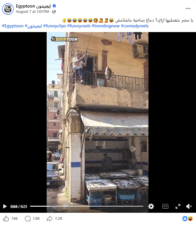 لقطة من الفيديو المنشور في صفحة Egyptoon- إيجيبتون في الفايسبوك، في 7 آب 2026